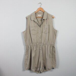 Pact Safari Romper Shortalls Women XXL Beige Organic Cotton Resort Coastal 388